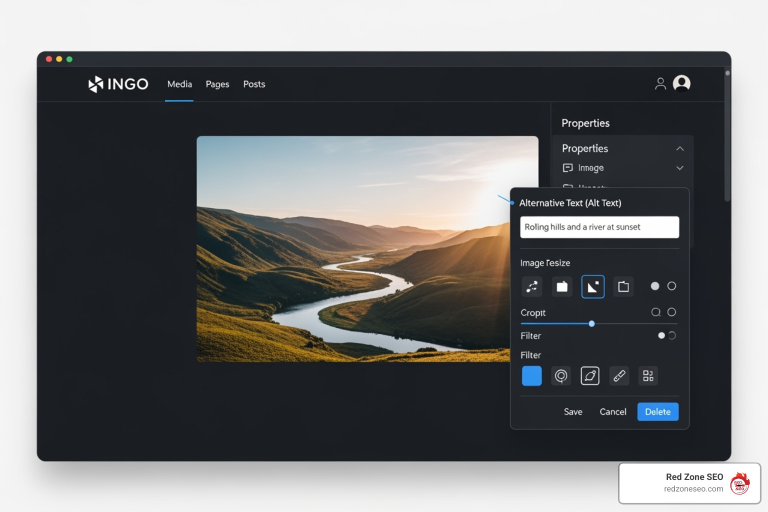 Image showing where to add alt text in a CMS like WordPress. - SEO blog writing