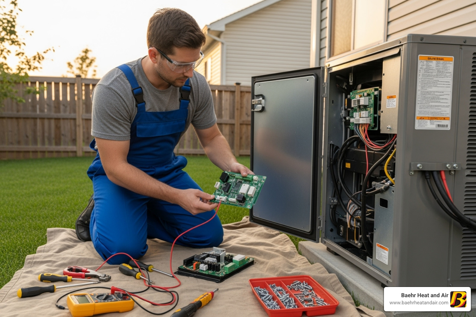 certified technician replacing a heat pump control board - Heat pump control board