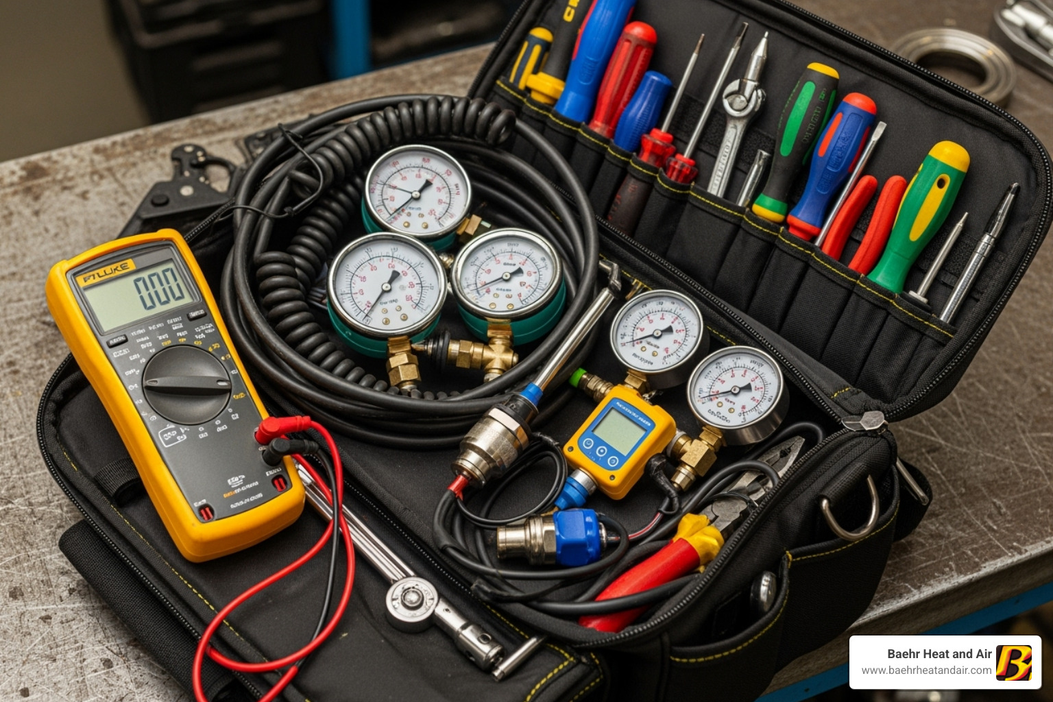 Technician's tool bag with various diagnostic tools - furnace repair truckee Technician's tool bag with various diagnostic tools - furnace repair truckee