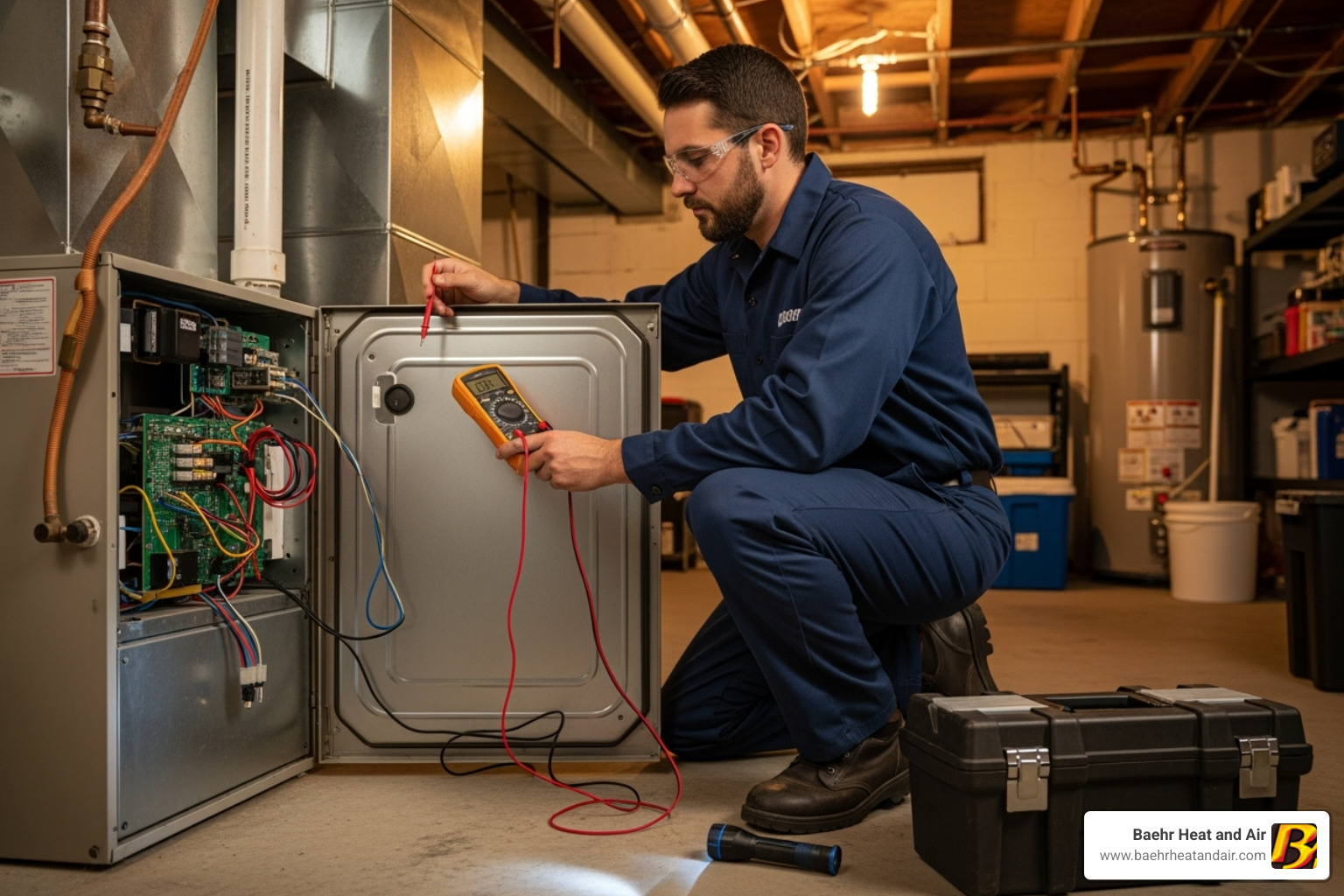 a professional technician diagnosing a furnace - furnace repair auburn