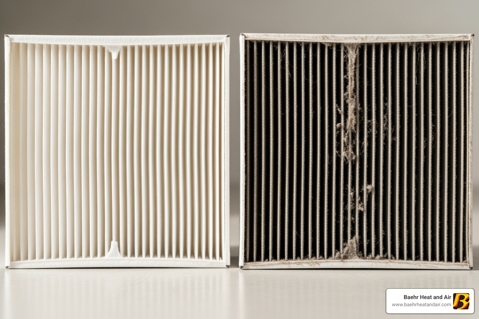 clean HVAC air filter next to dirty, clogged one - hvac services auburn