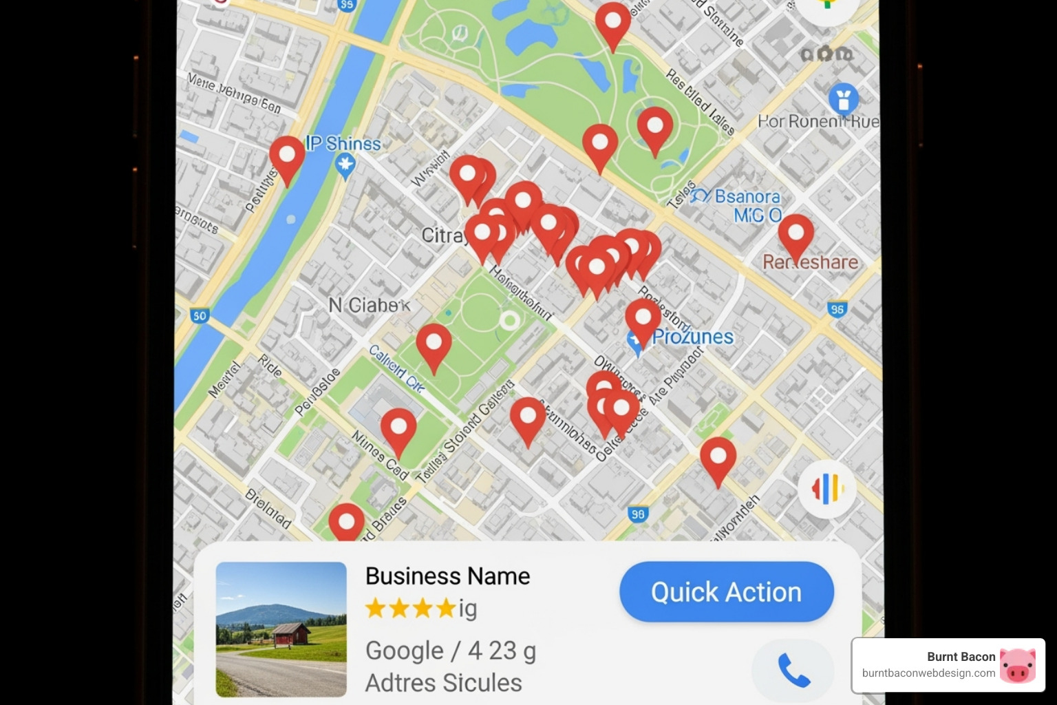 A Google Maps result for a local Salt Lake City business, showing pins on a map and business listings - improve Google ranking