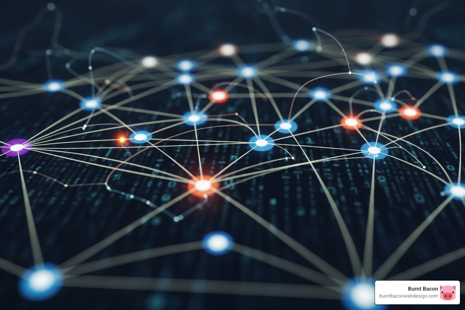 A network diagram showing links connecting different websites, symbolizing backlinks and brand mentions - improve Google ranking