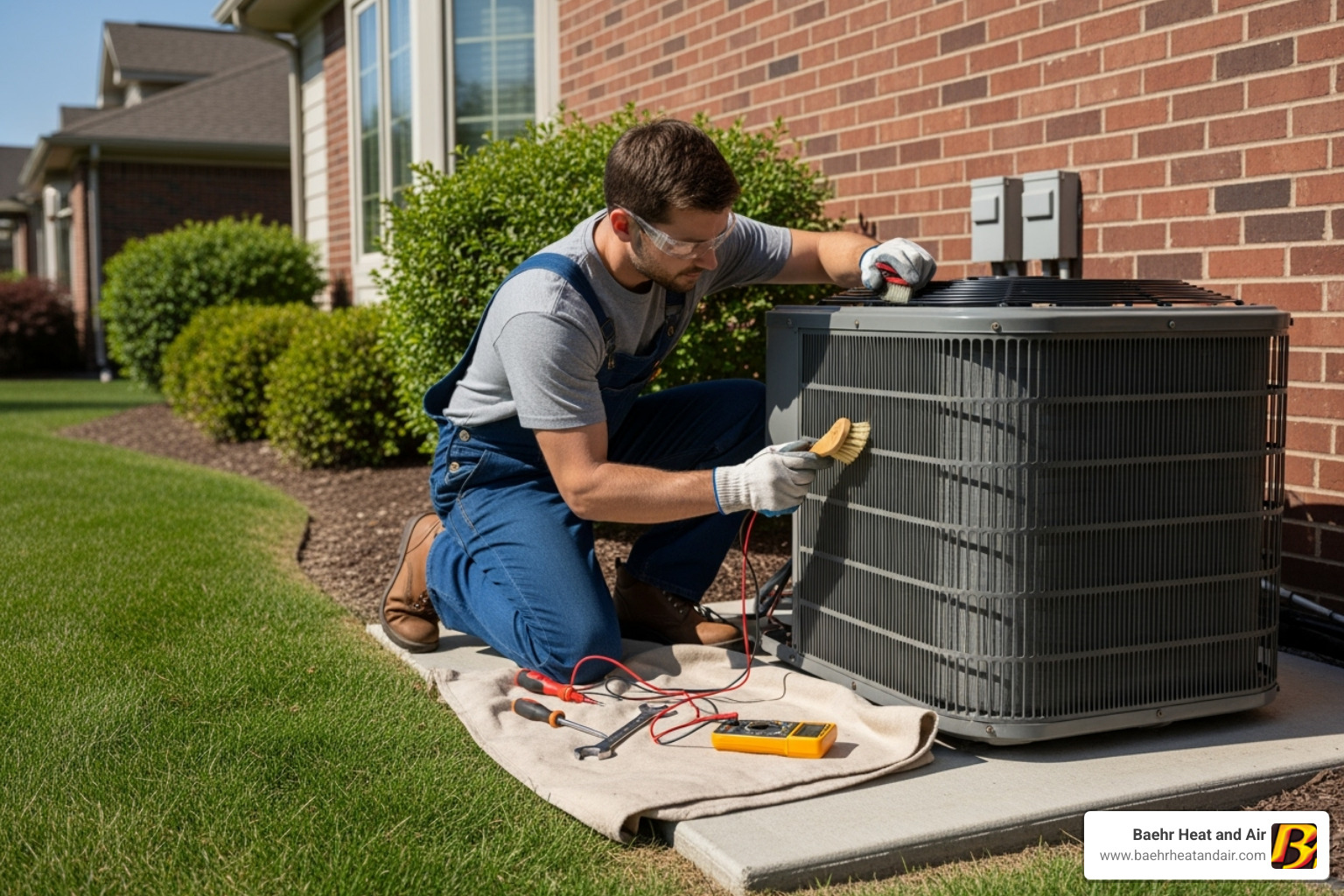 HVAC technician performing maintenance - AC not cooling HVAC technician performing maintenance - AC not cooling