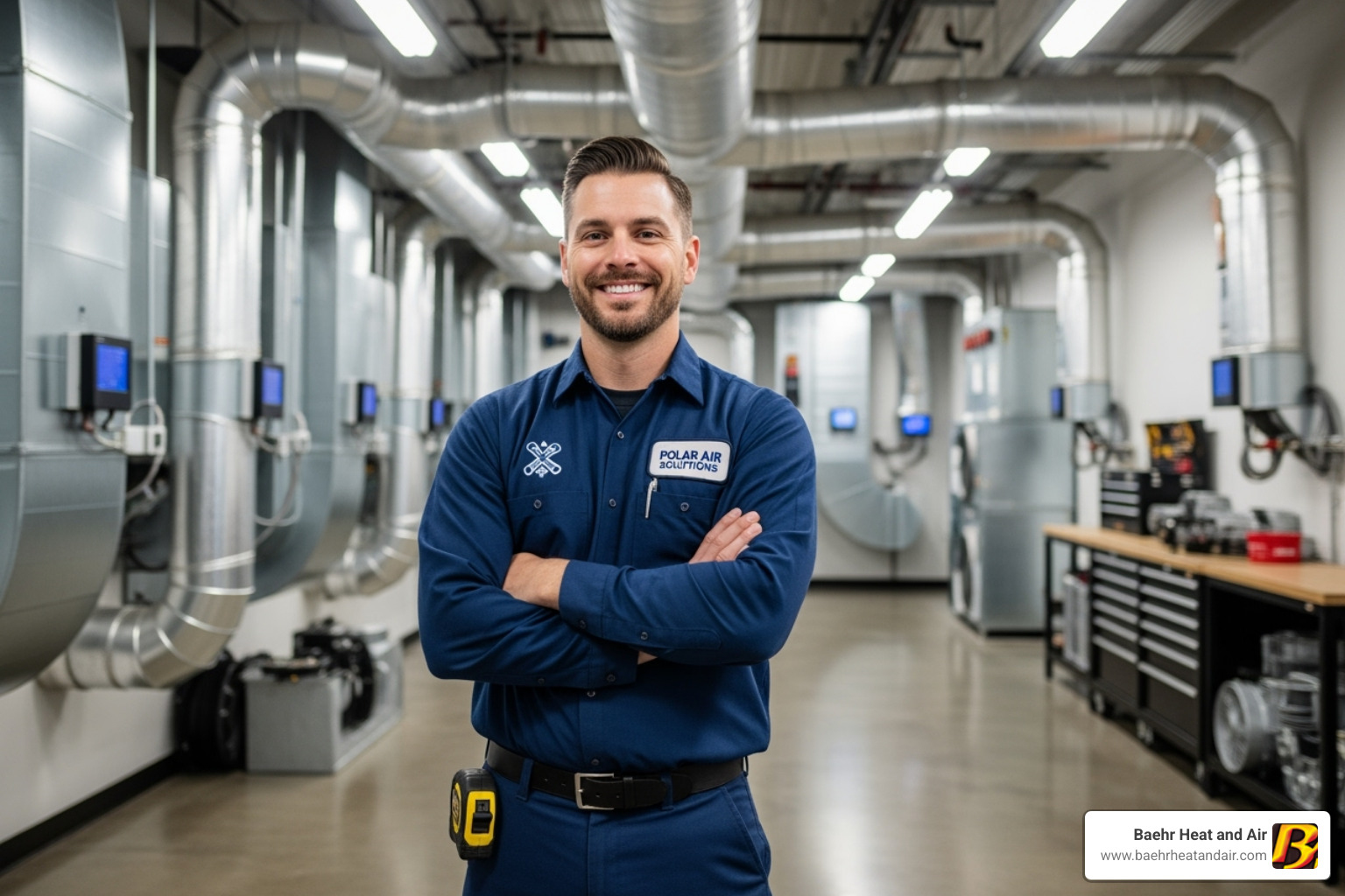 professional technician smiling - heat pump installation company