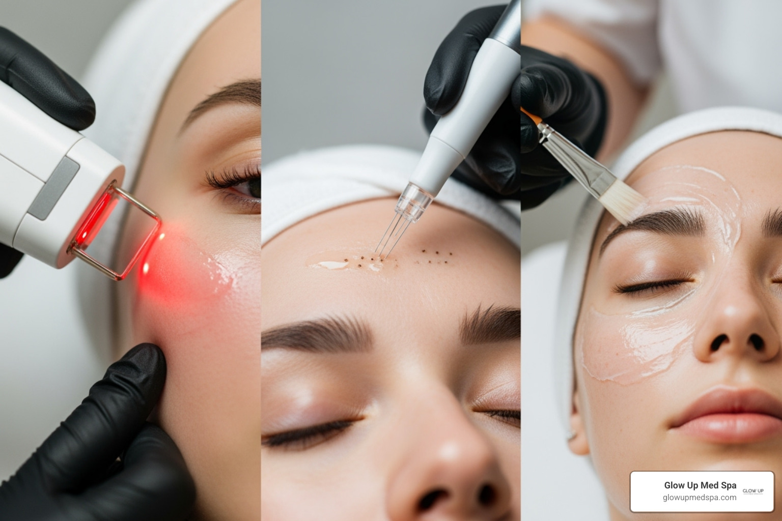 Collage of various non-invasive skin rejuvenation treatments, including laser, microneedling, and chemical peel applications - skin rejuvenation treatments