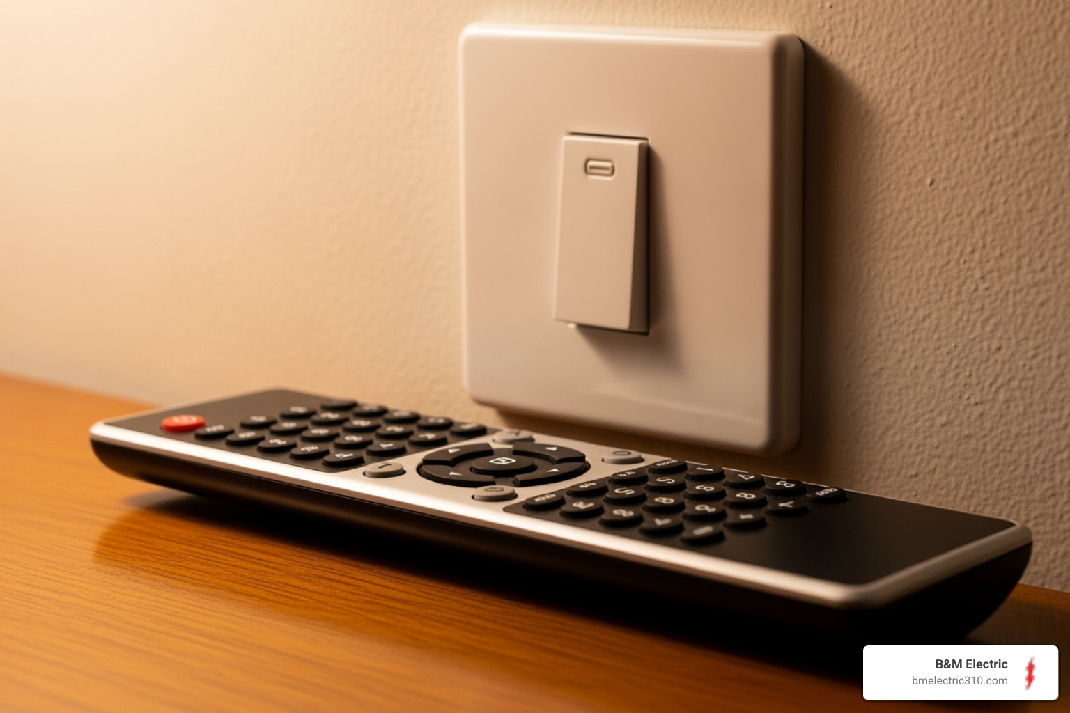 A remote control next to a wall switch - Minka Aire fan repair