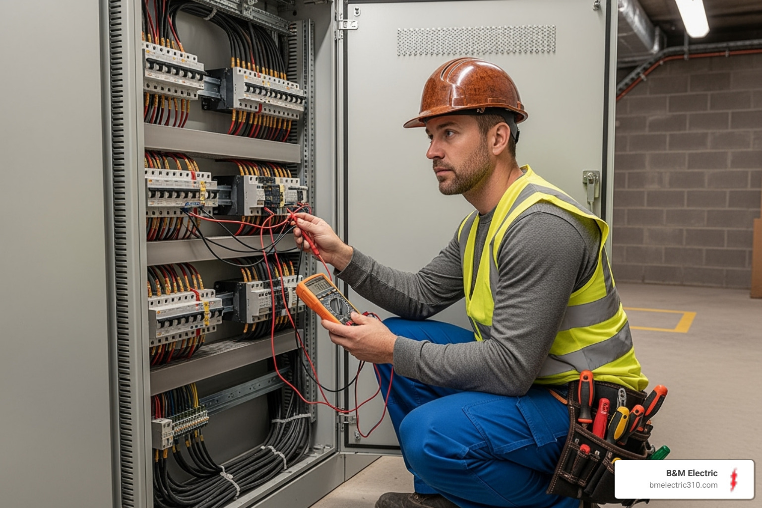 electrician performing a safety inspection on a commercial panel - commercial electrician manhattan beach electrician performing a safety inspection on a commercial panel - commercial electrician manhattan beach