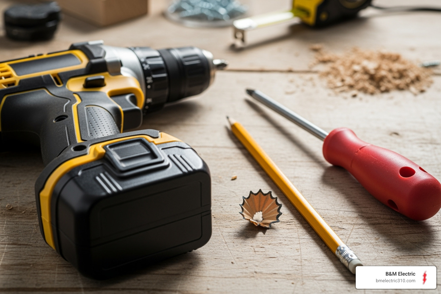 Tools needed for installation like a drill, screwdriver, and pencil - carbon monoxide detector installation
