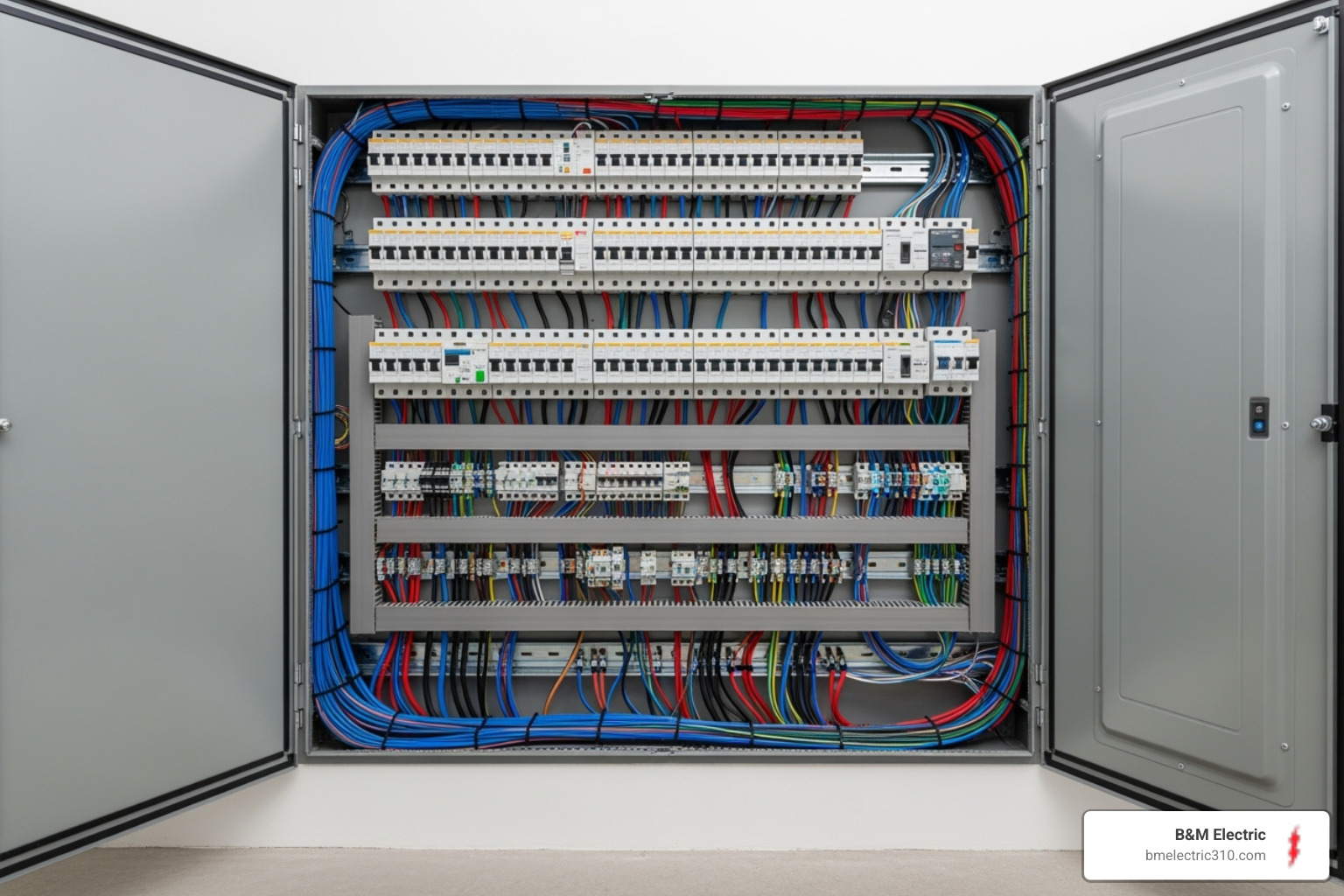 Image of a modern, well-organized electrical panel - electrical burning smell