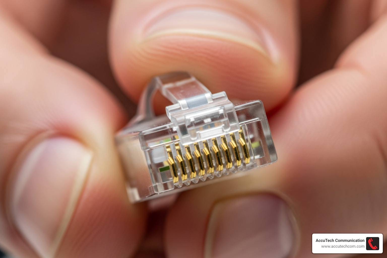 person visually inspecting an Ethernet cable's connector pins - how to test network cable
