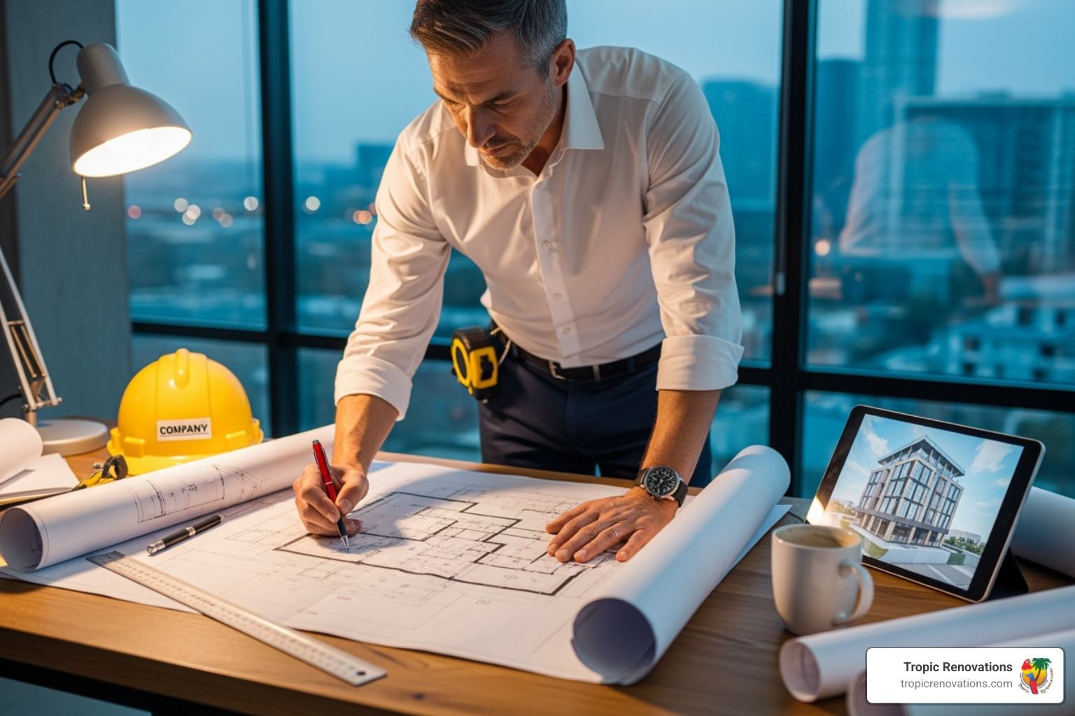 contractor working on detailed blueprints - Are estimates free? contractor working on detailed blueprints - Are estimates free?