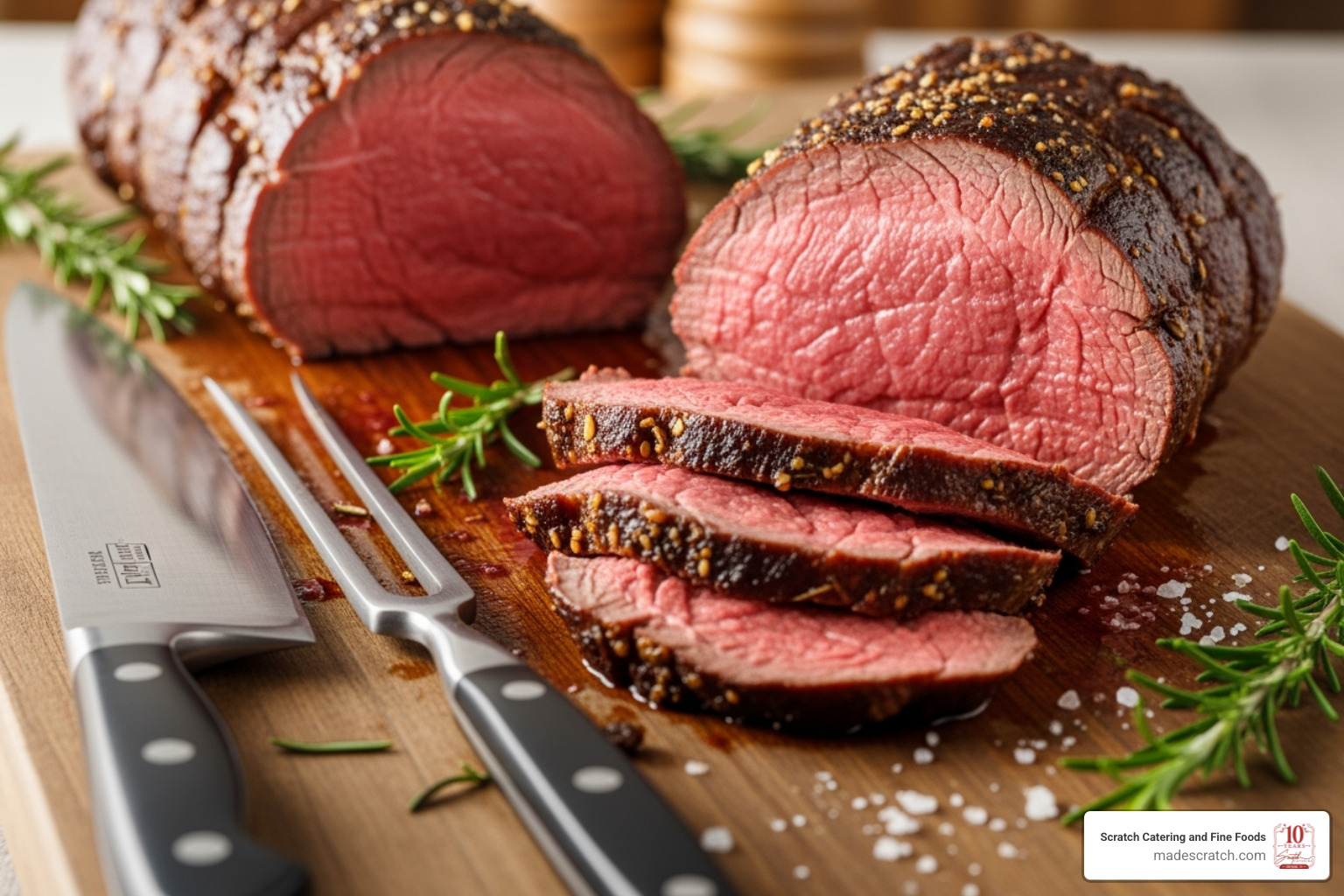 A perfectly roasted beef tenderloin being sliced - Easy holiday meals A perfectly roasted beef tenderloin being sliced - Easy holiday meals