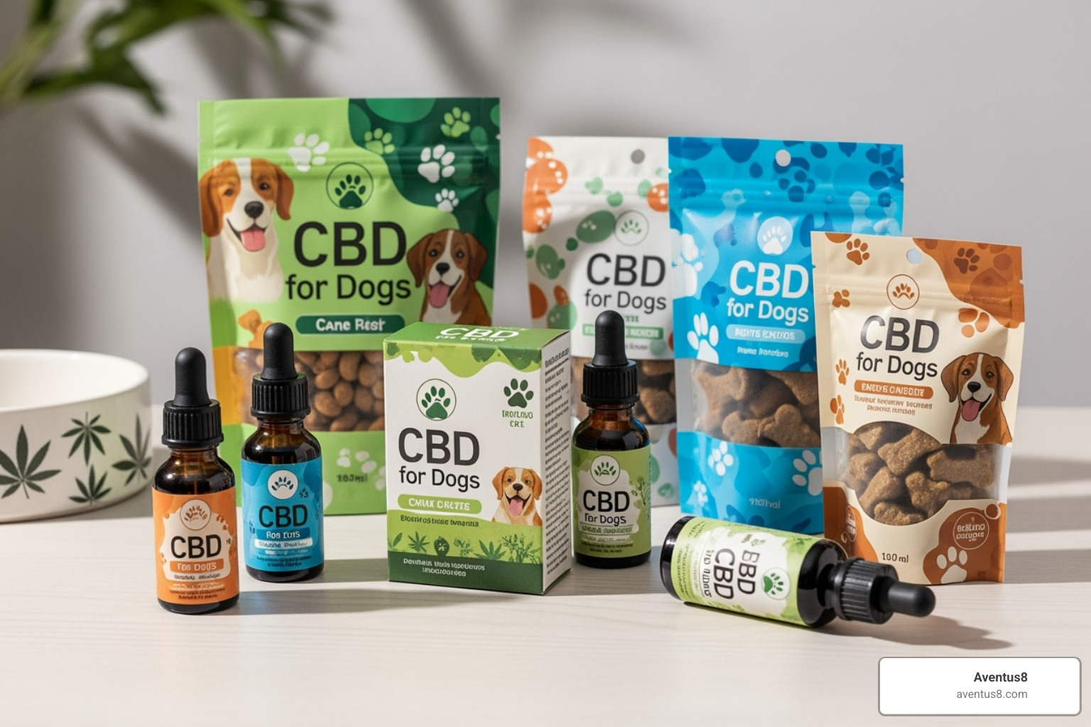 different Aventus8 CBD pet product types - cbd for dog pain