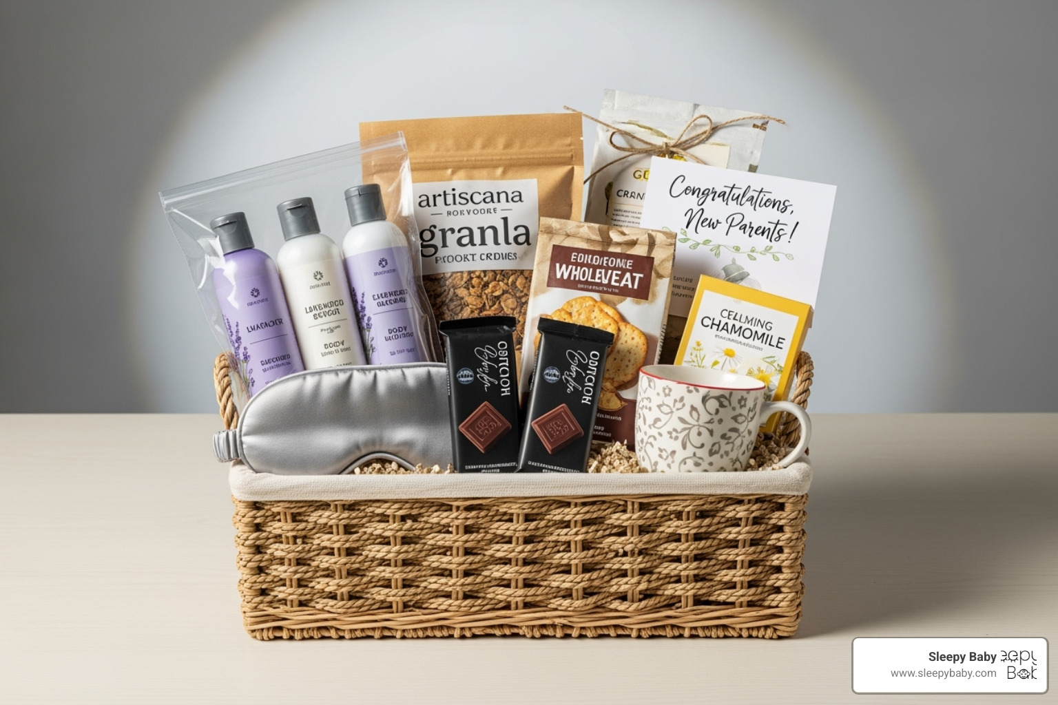 gift basket with smaller affordable items - gifts for sleep deprived parents
