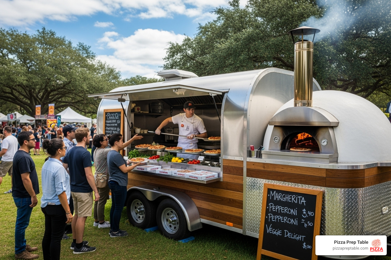 specialty food trailer, like a mobile pizza oven, in action - food trailer with equipment specialty food trailer, like a mobile pizza oven, in action - food trailer with equipment