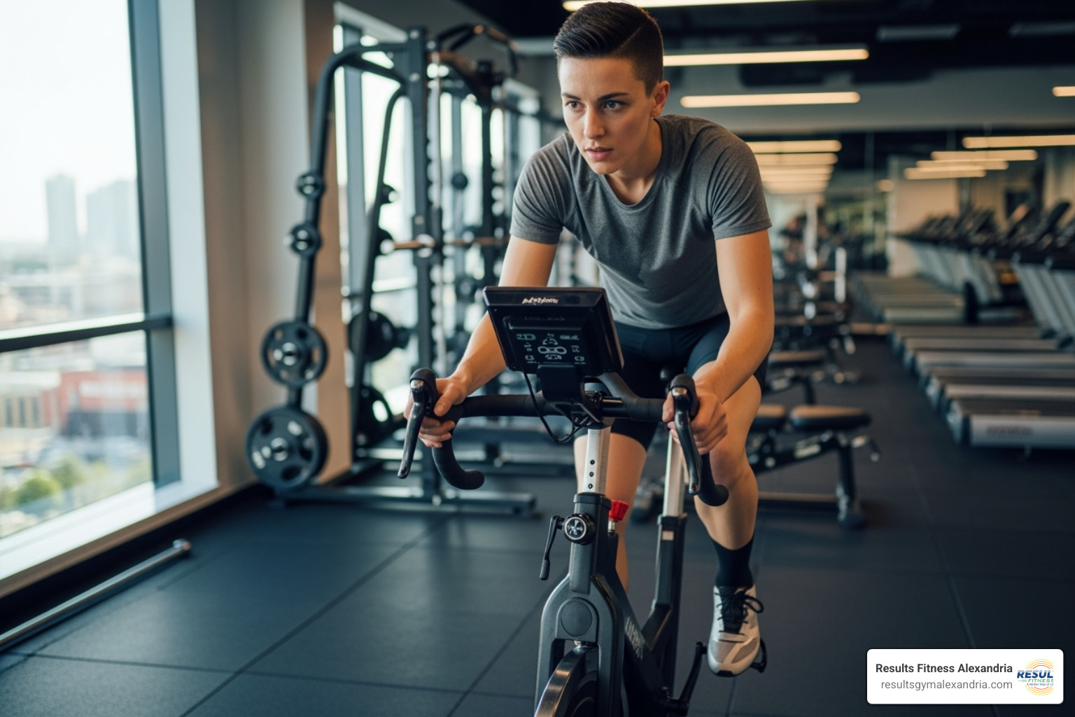 person cycling on a stationary bike - cardio exercise for stamina