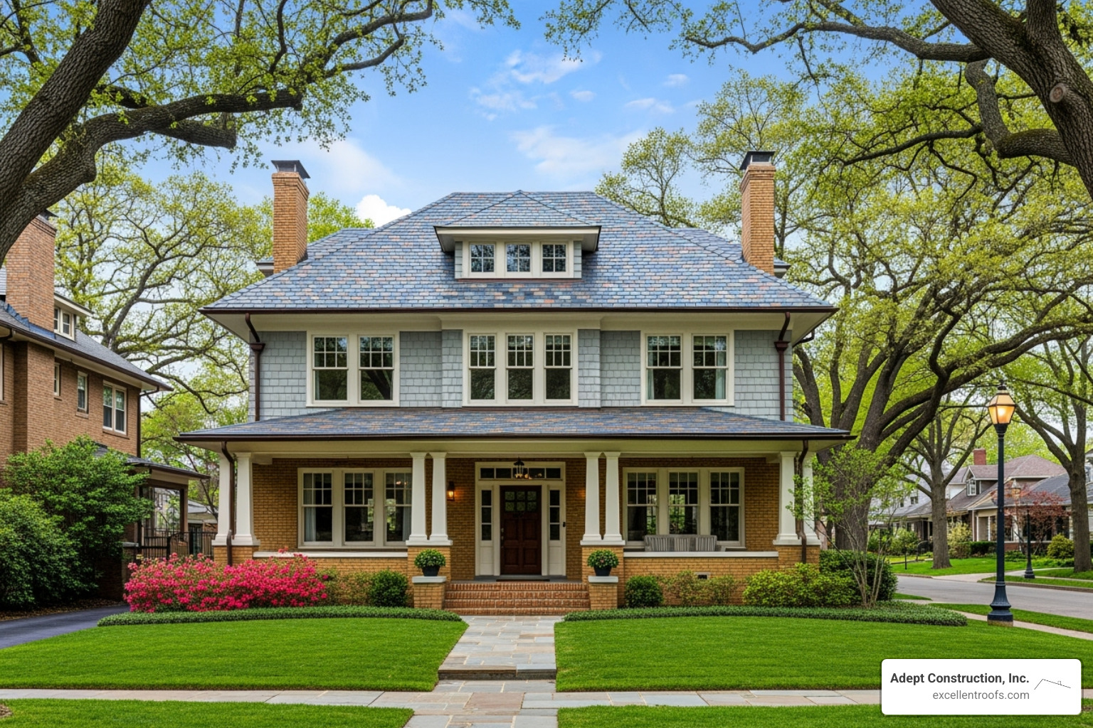 beautiful home with a natural slate roof - roofing shingles