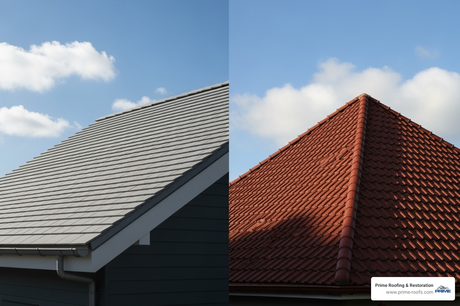Image illustrating the difference between a low-pitch and high-pitch roof - roof replacement estimate