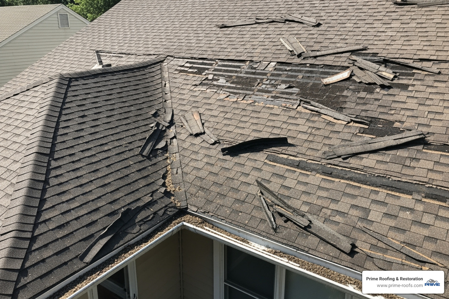 Image of roof damage requiring replacement - roof replacement estimate