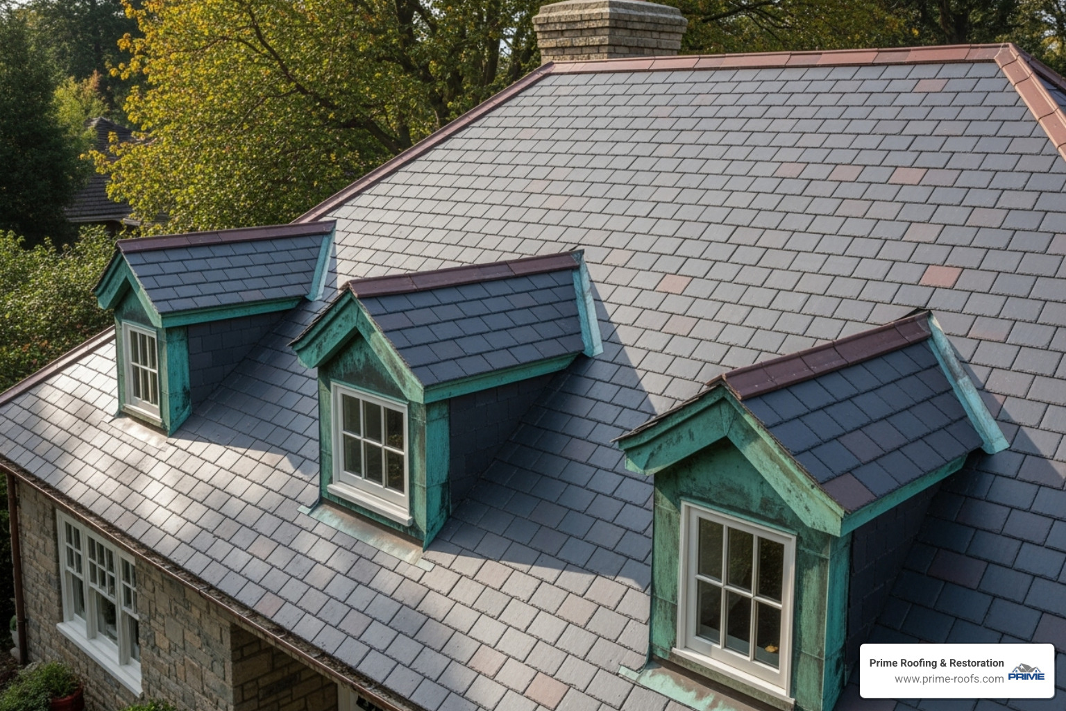 A roof with synthetic slate shingles that perfectly mimic the appearance of real slate, showcasing a luxurious look at a more affordable price point - Affordable roof solutions A roof with synthetic slate shingles that perfectly mimic the appearance of real slate, showcasing a luxurious look at a more affordable price point - Affordable roof solutions