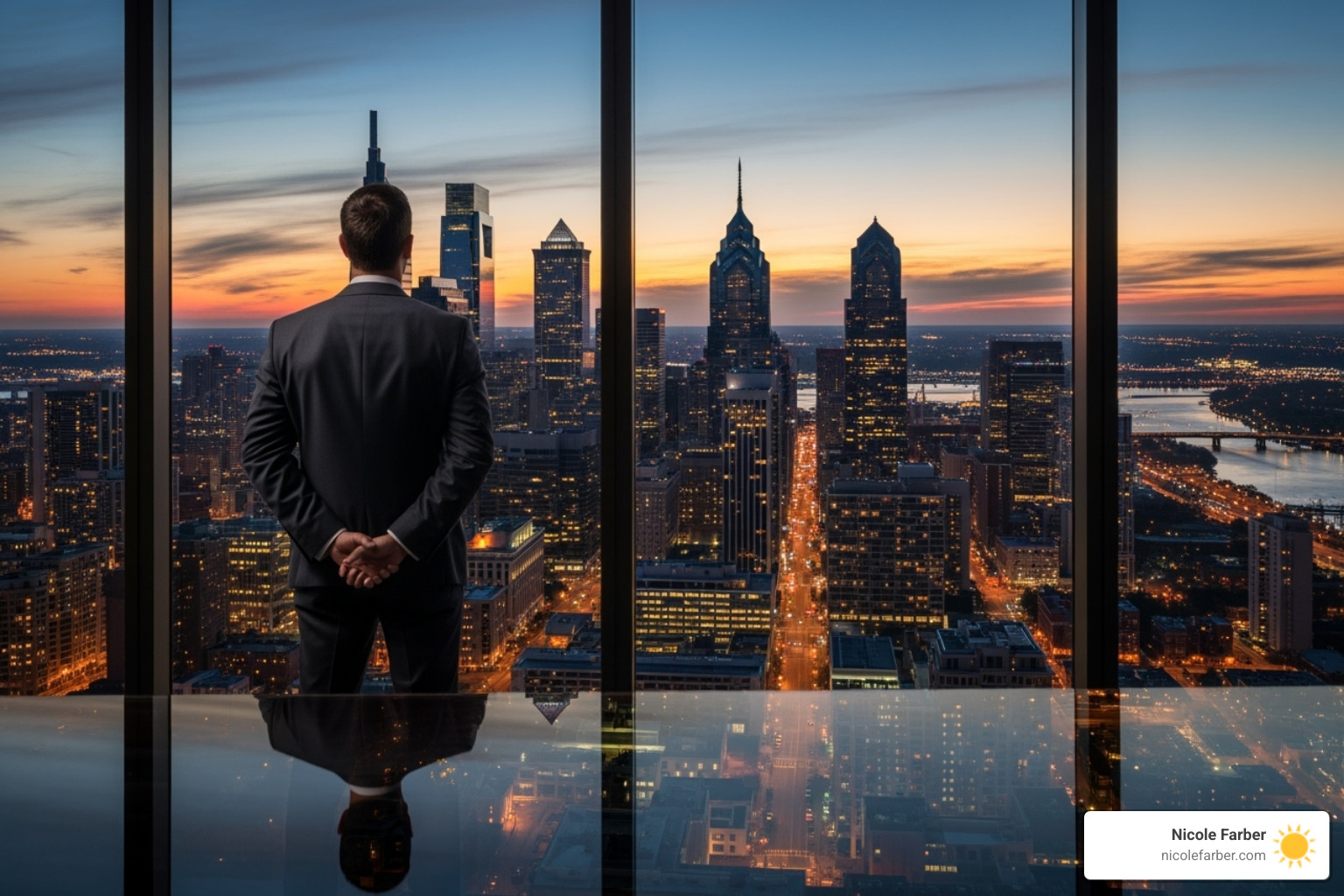 CEO looking out over a city skyline like Philadelphia - CEO coaching services