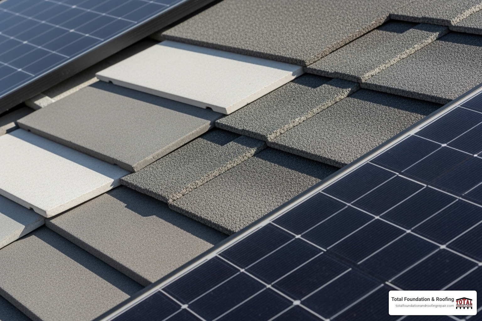 various modern roof tile materials like composite, porcelain, and solar tiles displayed together - new roof tiles
