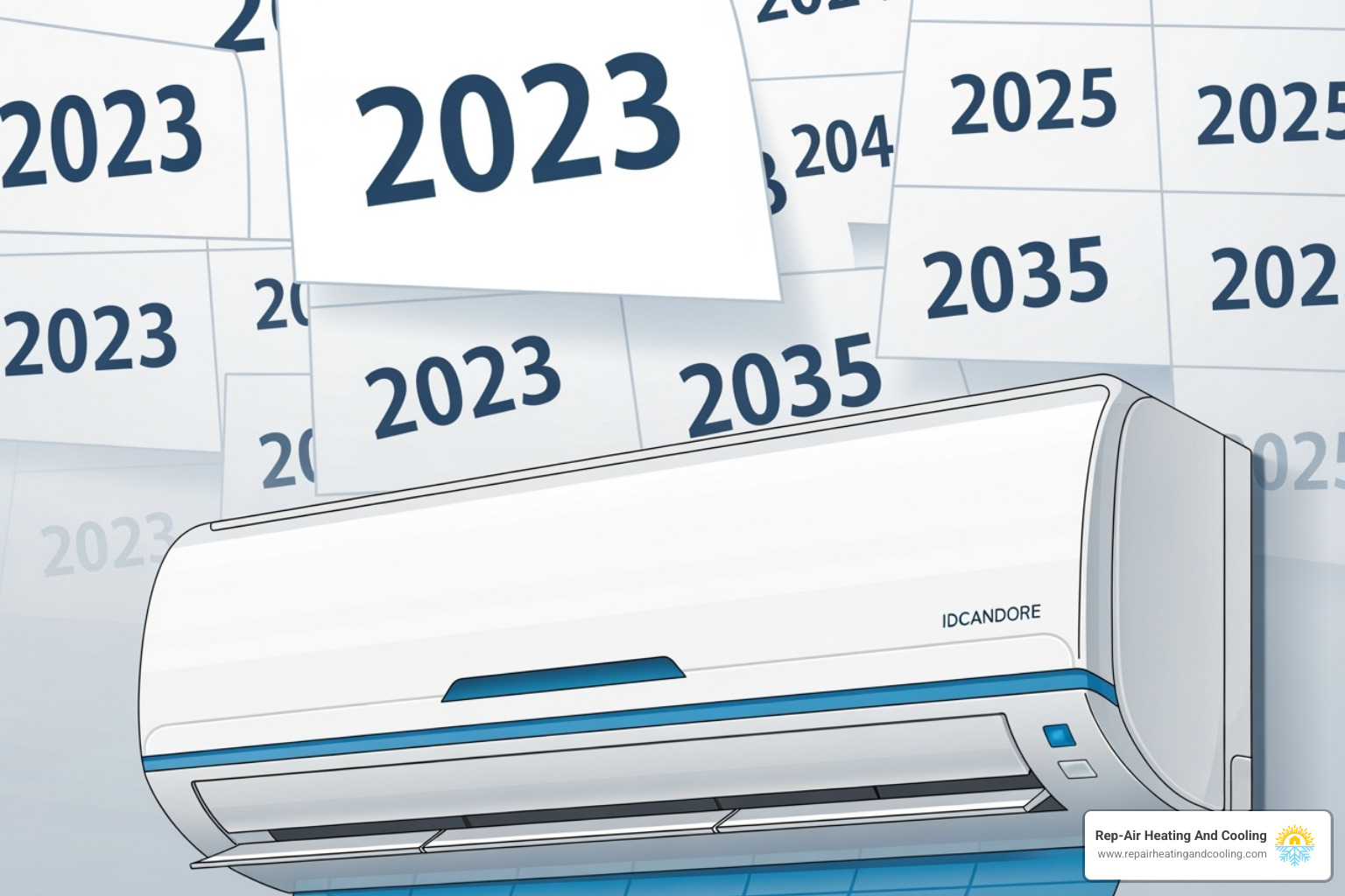 image of a calendar showing years passing with a well-maintained AC unit icon - AC maintenance benefits