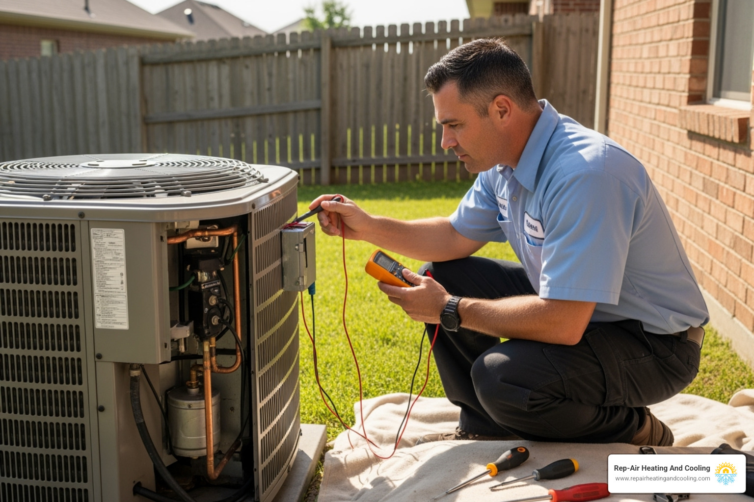 image of an HVAC technician performing a tune-up on an outdoor unit - AC maintenance benefits