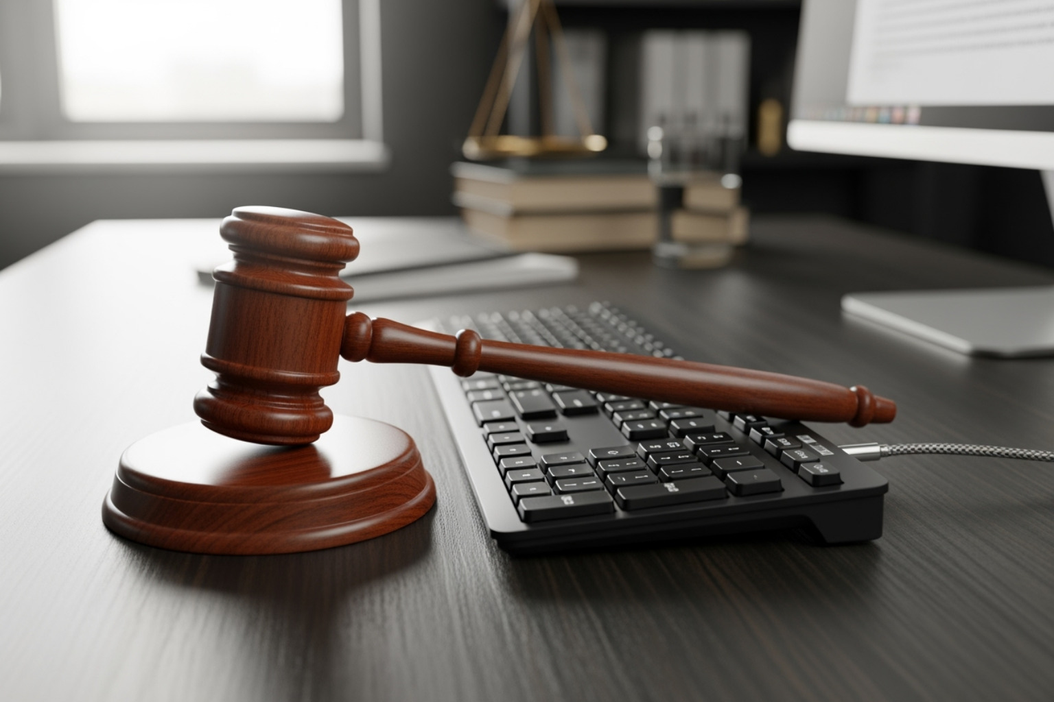 gavel next to a computer keyboard - scoopupdates .com