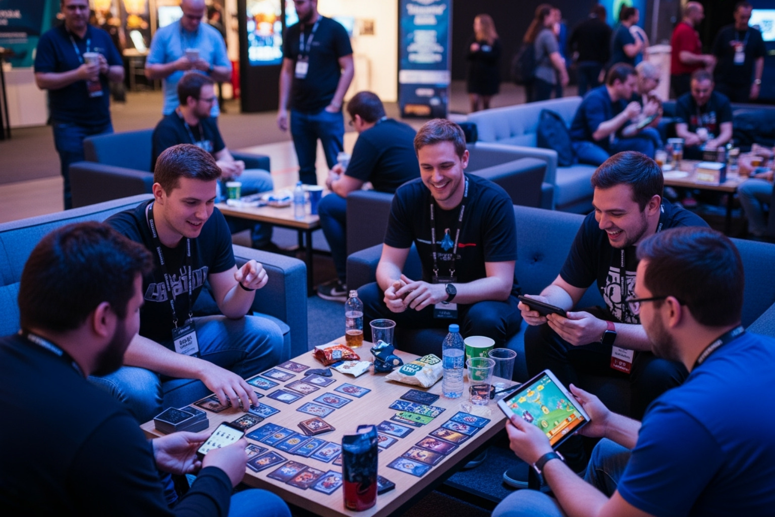 Attendees networking in a casual lounge area at a gaming event - undergrowthgameline our hosted event