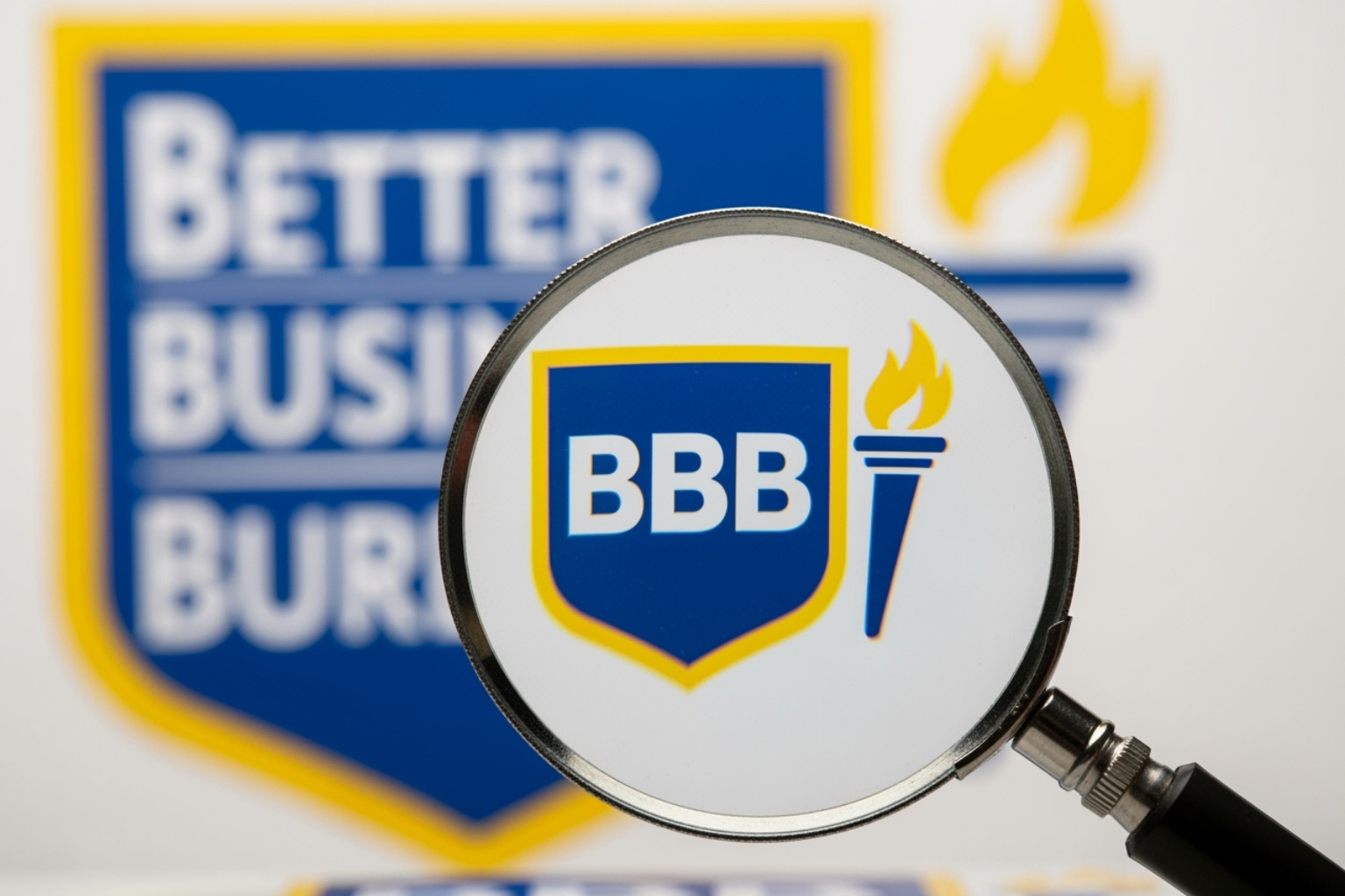 Image of a magnifying glass over a BBB logo. -  motoassure bbb