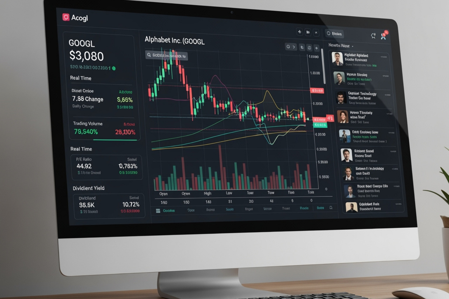 FintechZoom dashboard showing Google stock data with charts and news feeds - fintechzoom google stock