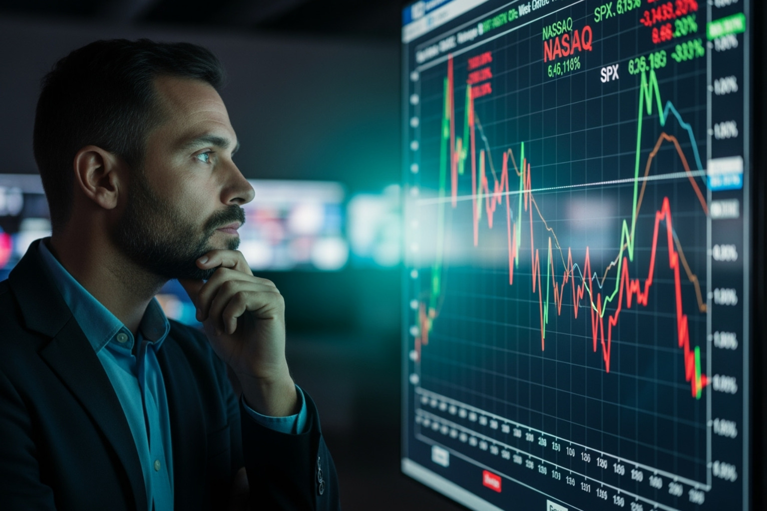 chart showing market volatility with a person looking on thoughtfully -  crypto30x.com ice