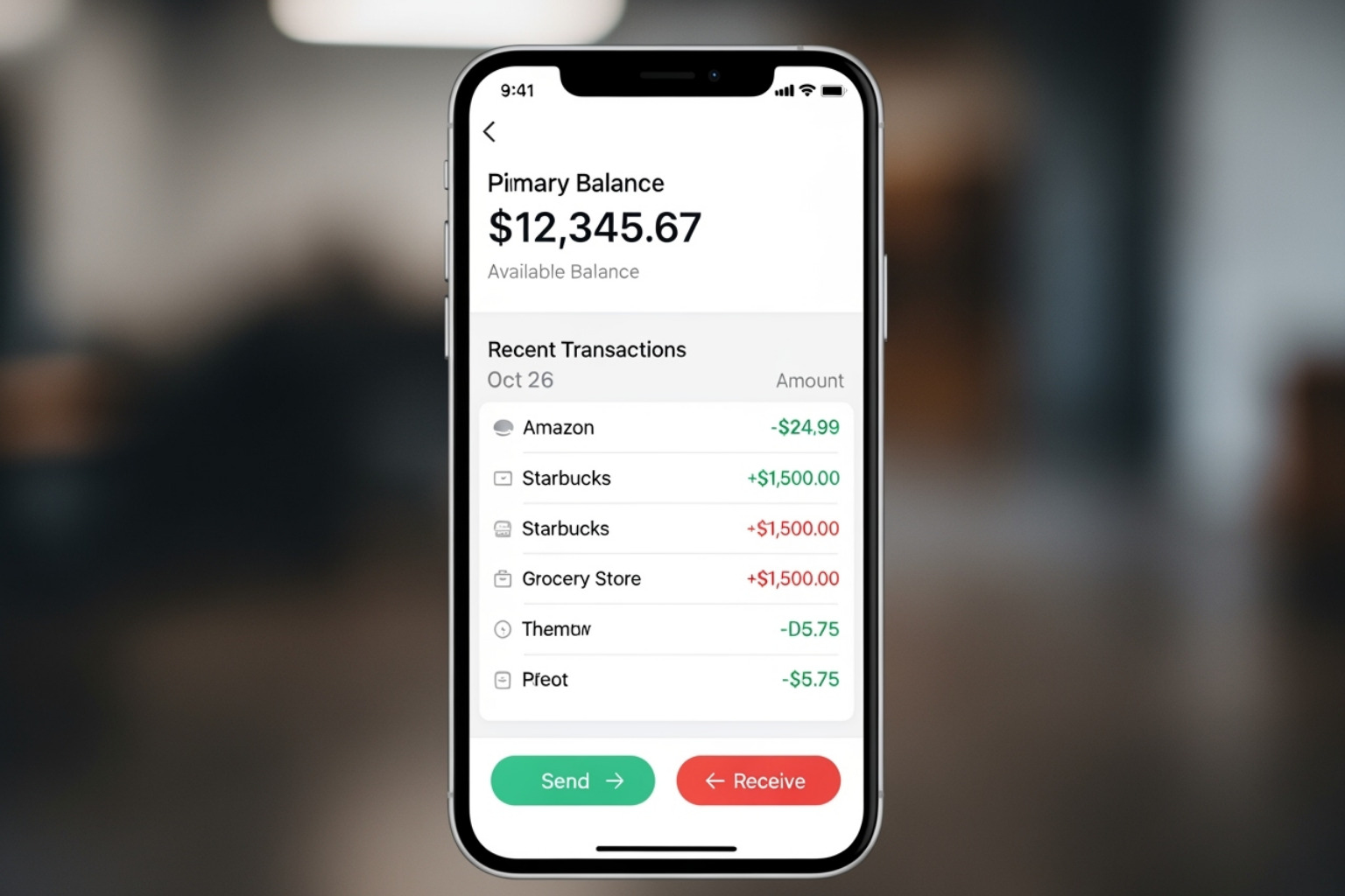 Coyni app dashboard showing a clear and simple user interface, highlighting balances, recent transactions, and options for sending/receiving money - coyyn.com digital money