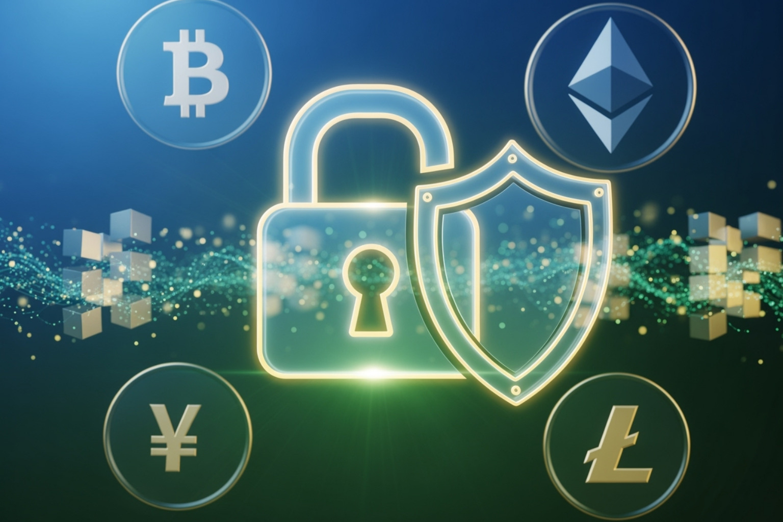 Digital lock and shield icon over a crypto background, representing security and trust - crypto30x.com news