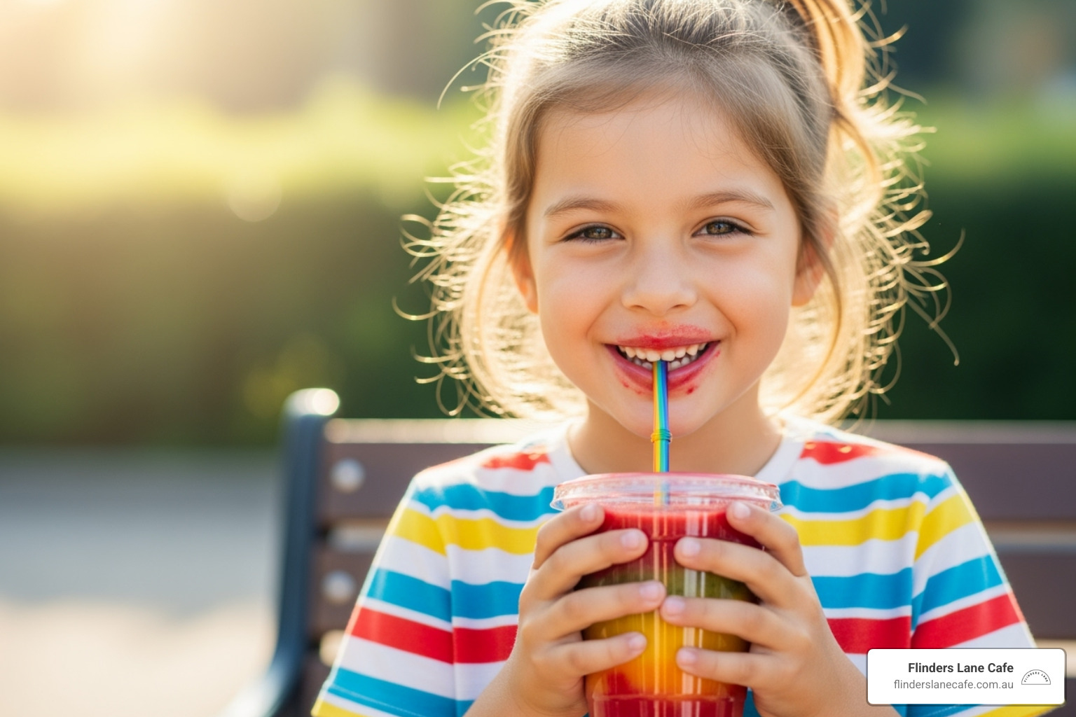 Child happily eating a smoothie with a colourful straw - Brunch with kids