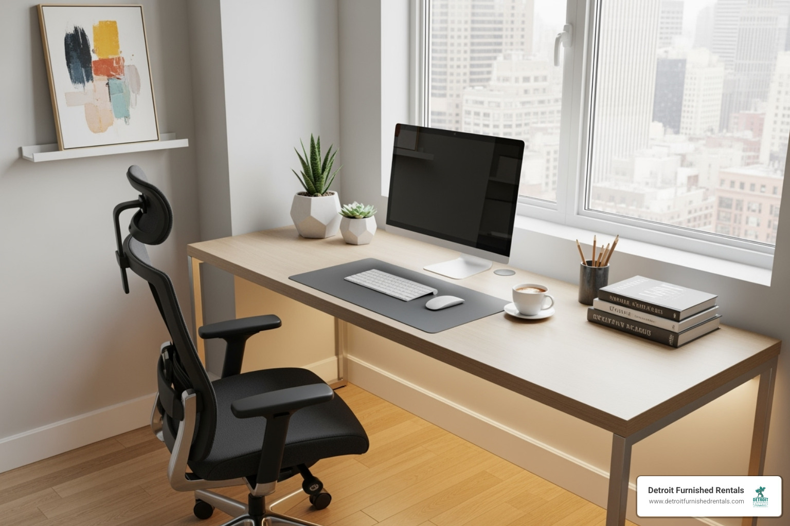 Dedicated home office space within a modern apartment - Corporate apartments Detroit