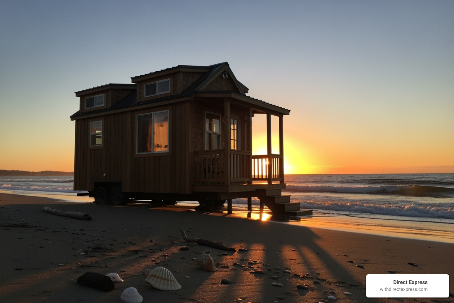 tiny house on a beach at sunset - tiny houses for rent tiny house on a beach at sunset - tiny houses for rent