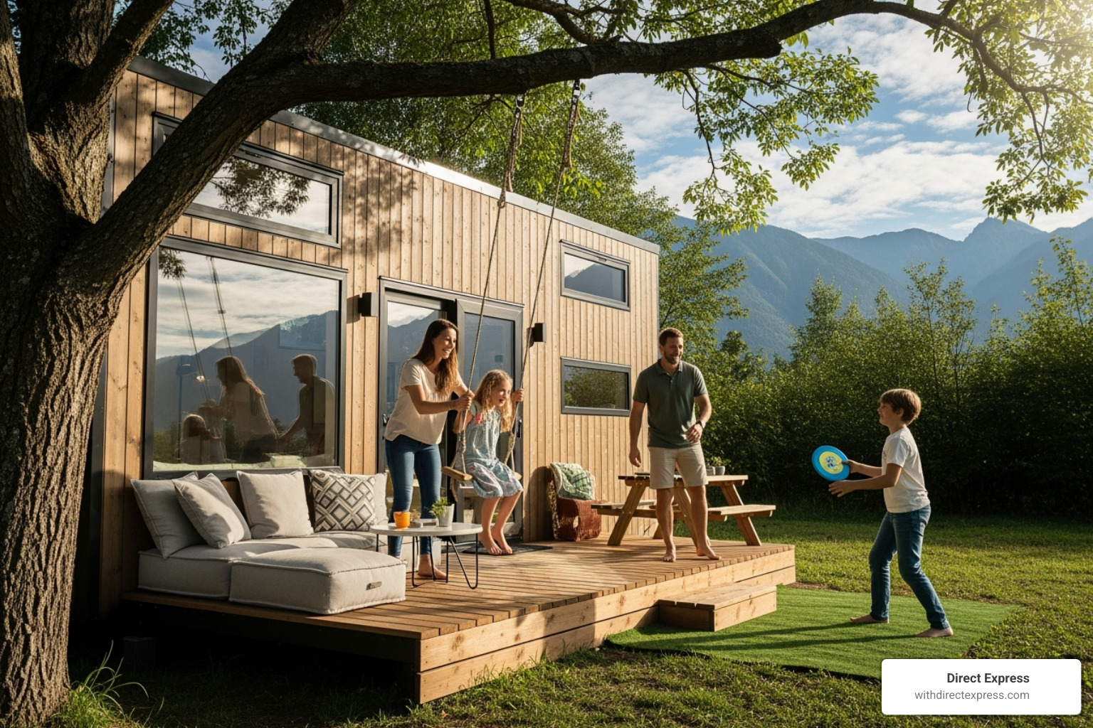 family enjoying the outdoor space of a tiny house rental - tiny houses for rent family enjoying the outdoor space of a tiny house rental - tiny houses for rent