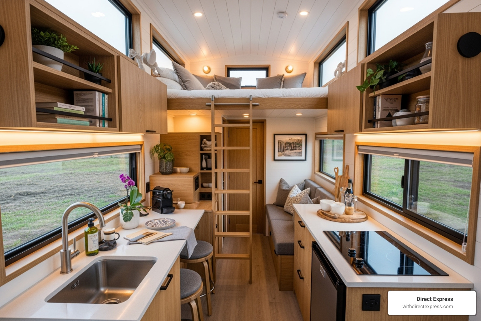 well-equipped tiny house interior with a loft - tiny houses for rent well-equipped tiny house interior with a loft - tiny houses for rent