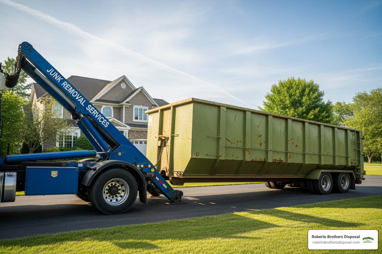 dumpster being delivered - local dumpster rental prices