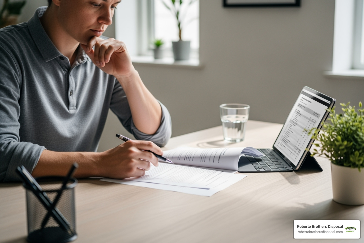 person reviewing a quote - local dumpster rental prices