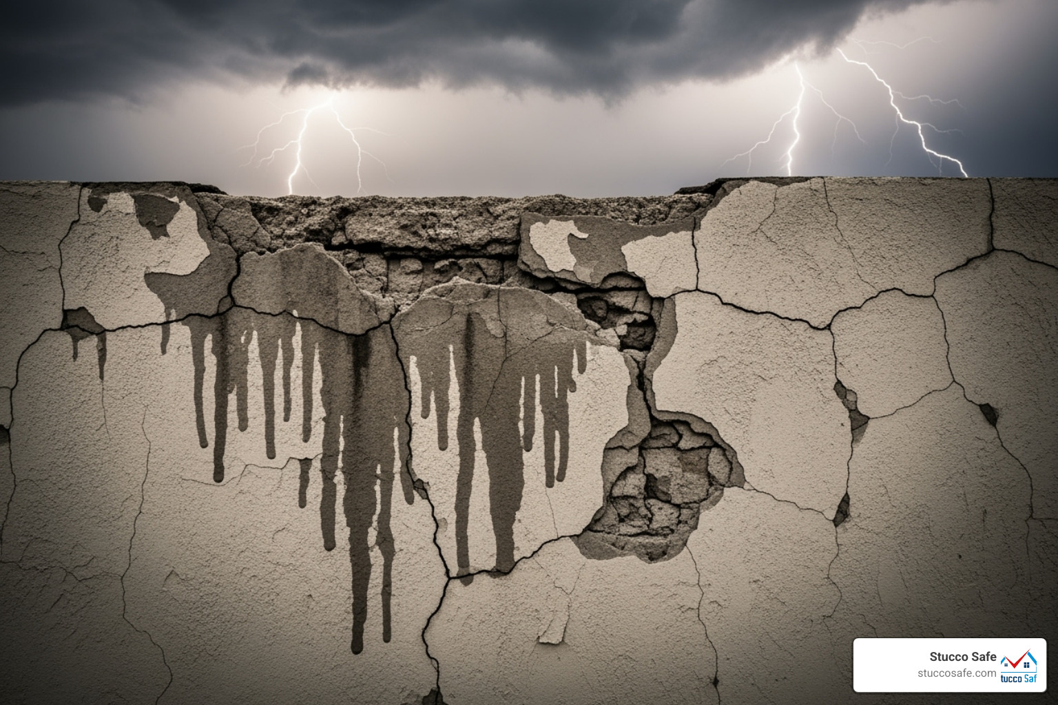 storm-damaged stucco wall - can you get homeowners insurance for a stucco house