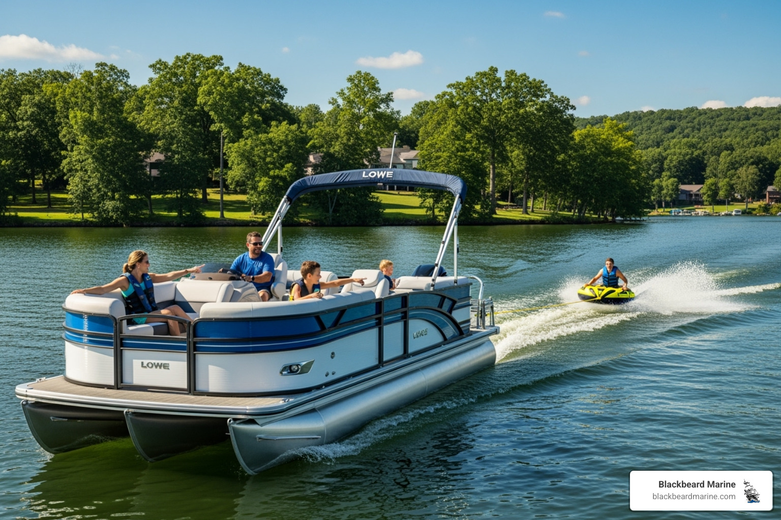 Lowe pontoon pulling a tuber - tige r23 for sale