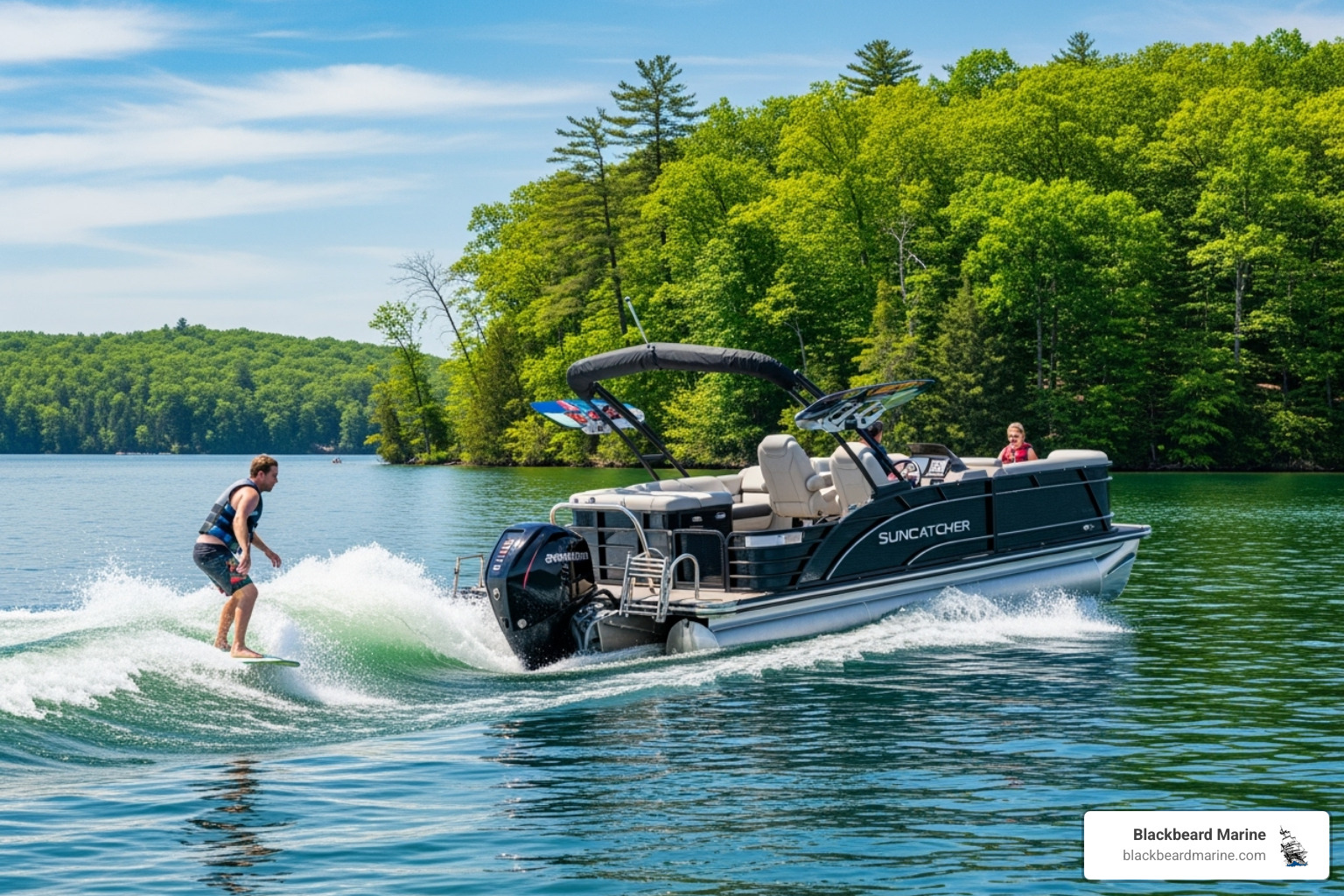 Suncatcher pontoon creating a surf wave - tige r23 for sale