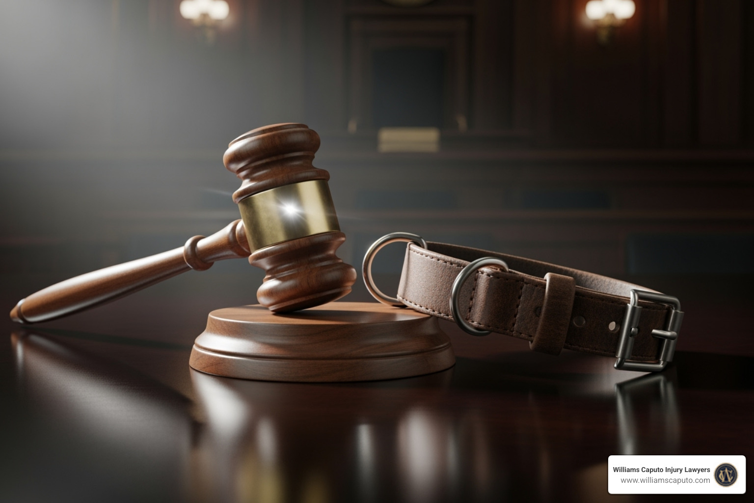 A gavel next to a dog collar, symbolizing legal consequences - texas bite quarantine laws dog city