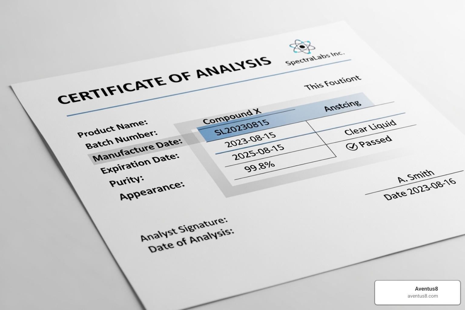sample Certificate of Analysis with key sections highlighted - full spectrum cbd