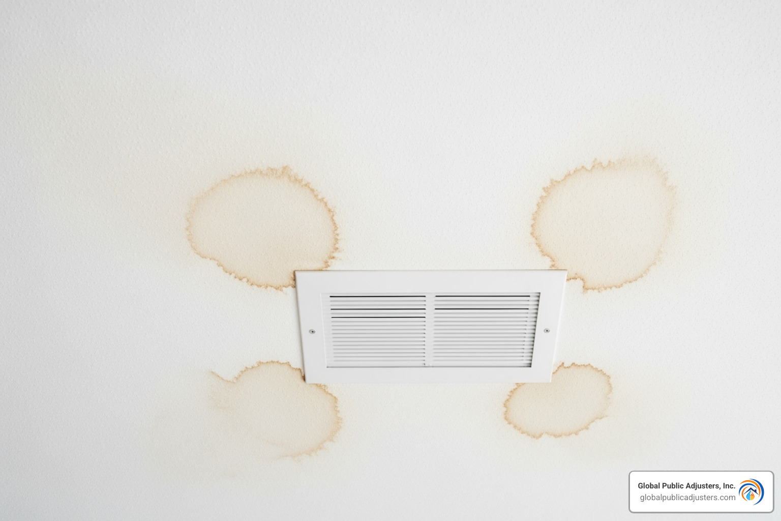subtle water stains on a ceiling near a vent - Florida water damage