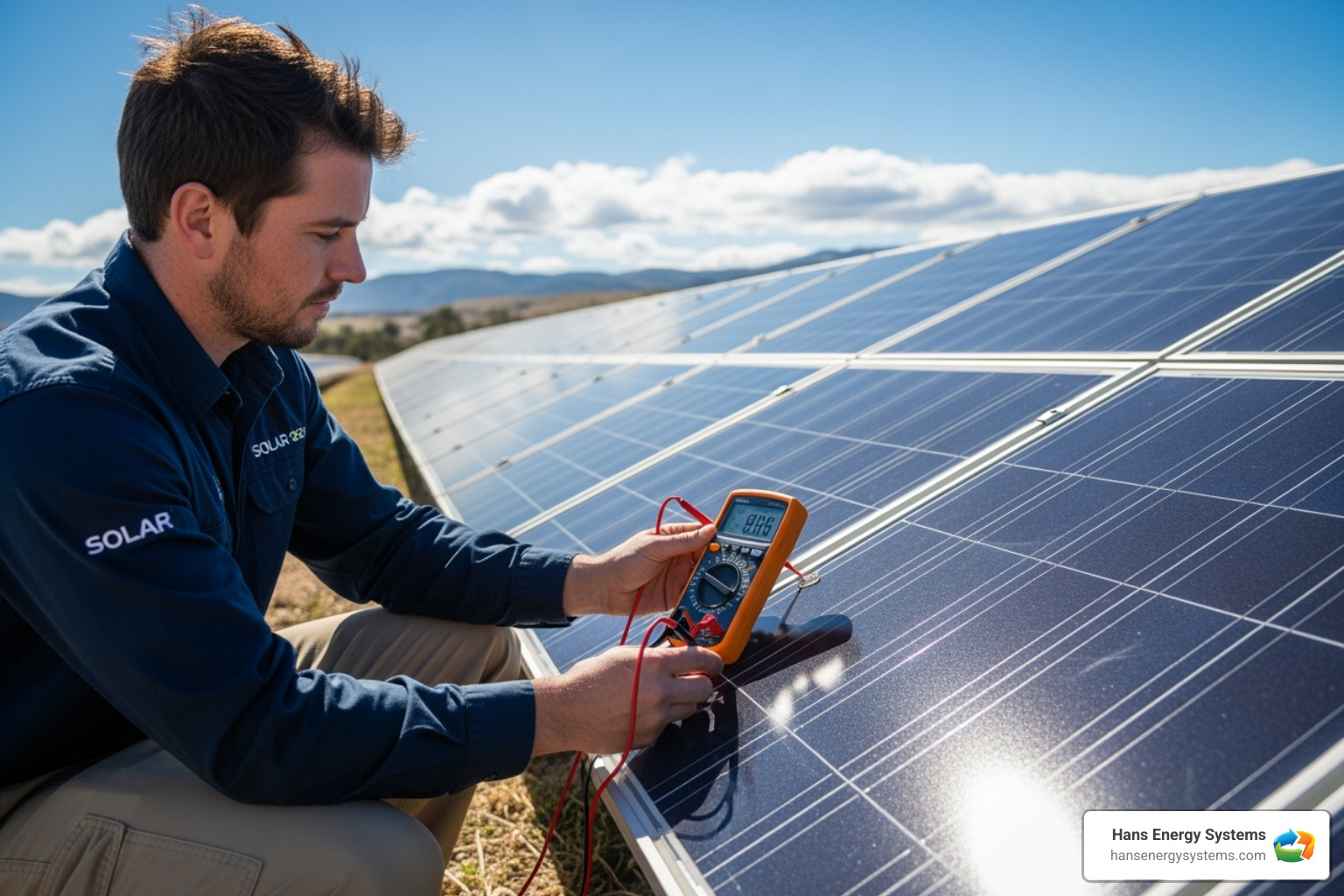 of a technician using a multimeter to test a solar panel - solar energy repairs of a technician using a multimeter to test a solar panel - solar energy repairs